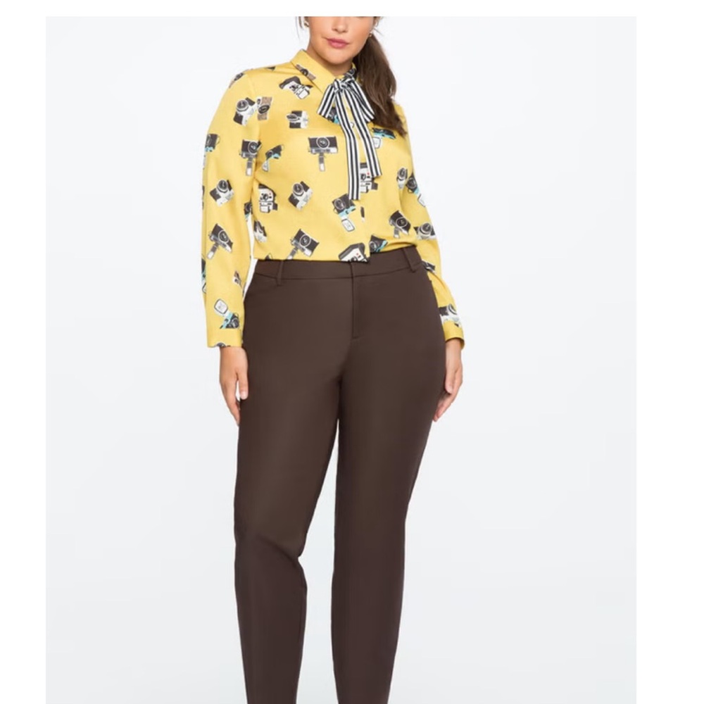 Eloquii Kady Double Weave Pant Espresso Brown Trousers Career 29" Inseam Stretch